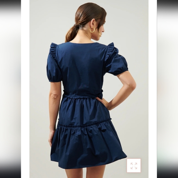 Sugarlips Madrigal Poplin Tiered Mini Dress Sz Small Blue - Picture 10 of 10